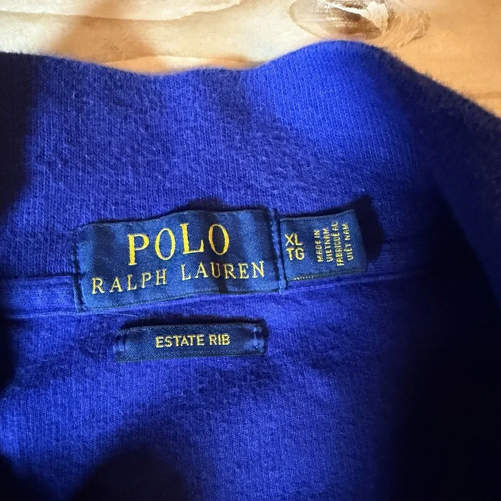 Polo Ralph Lauren Sweater Mens XL Blue 1/4 Zip Pullover Estate Rib‎ Embroidered